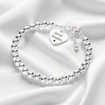 Silver Beads Bracelet for a Special Daughter with Personalised, Engraved Heart