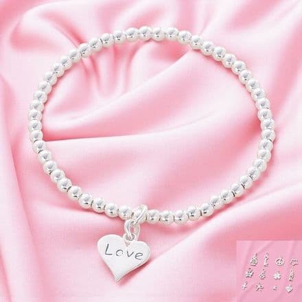 Silver Beads Stacking Bracelet with Charm Choice