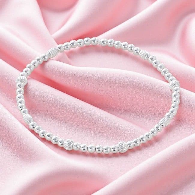Silver Beads Stacking Bracelet with Fluted Beads | Jewels 4 Girls