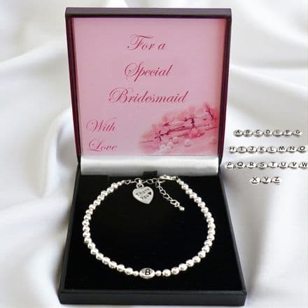 Silver Beads Thank you Bracelet with Letter Bead , Gift for a Bridesmaid