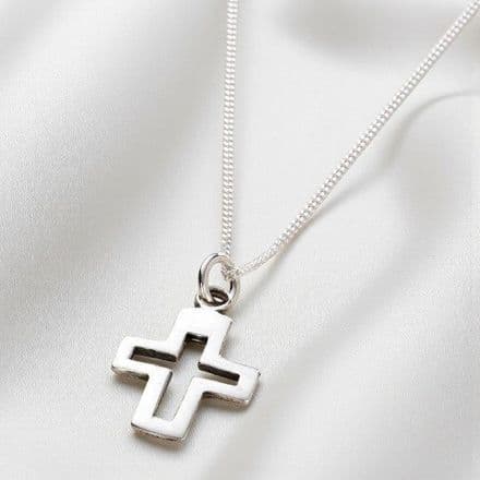 Silver Cross Christening Necklace, Can be Personalised