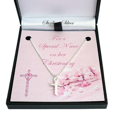 Silver Cross Christening Necklace for Goddaughter, Daughter etc