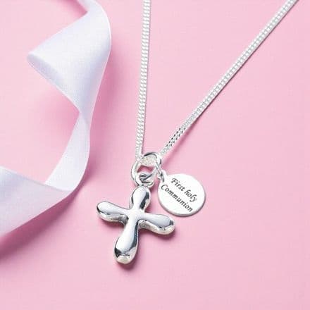 Silver Cross Communion Necklace, Personalised Engraving