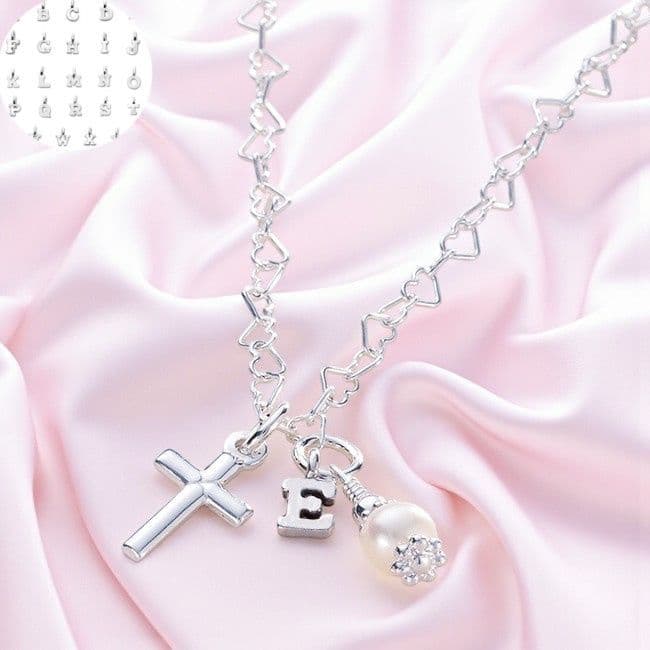 Cross Pearl & Initial Necklace | Jewels 4 Girls