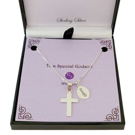 Silver Cross with Engraved Tag for Man or Boy