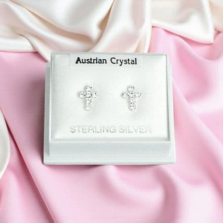 Silver Crystal Cross Stud Earrings