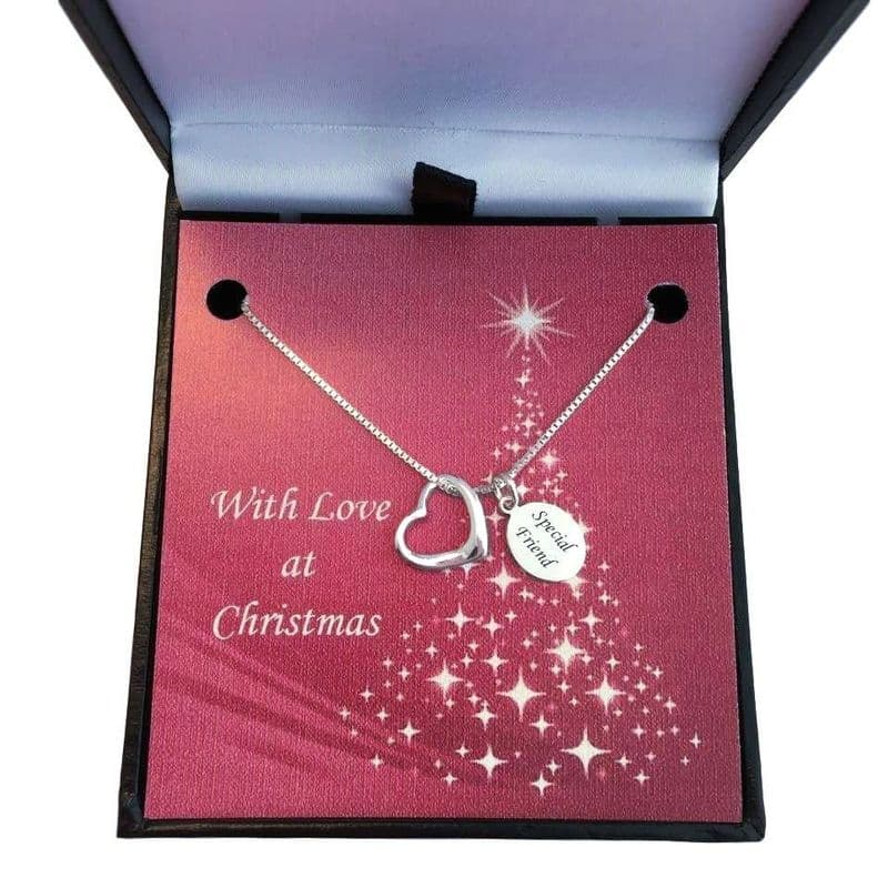 Silver Heart Necklace with Engraved Tag for Christmas | Jewels 4 Girls