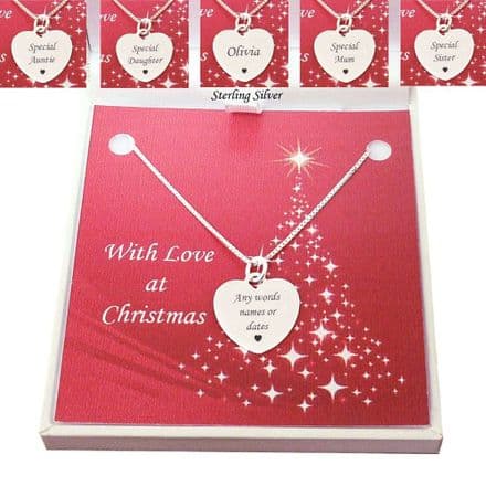 Silver Heart Necklace with Engraving for Christmas