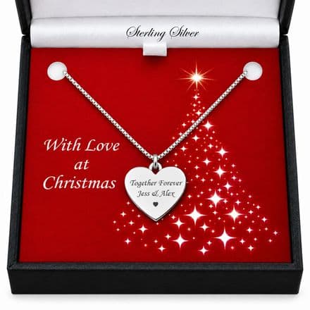 Silver Heart Necklace with Engraving for Christmas