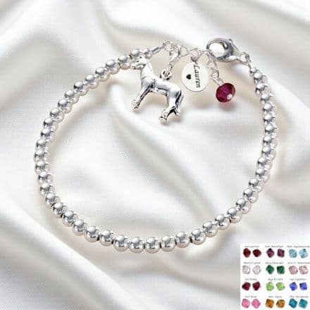 Silver Horse Bracelet with Engraving and Birthstone