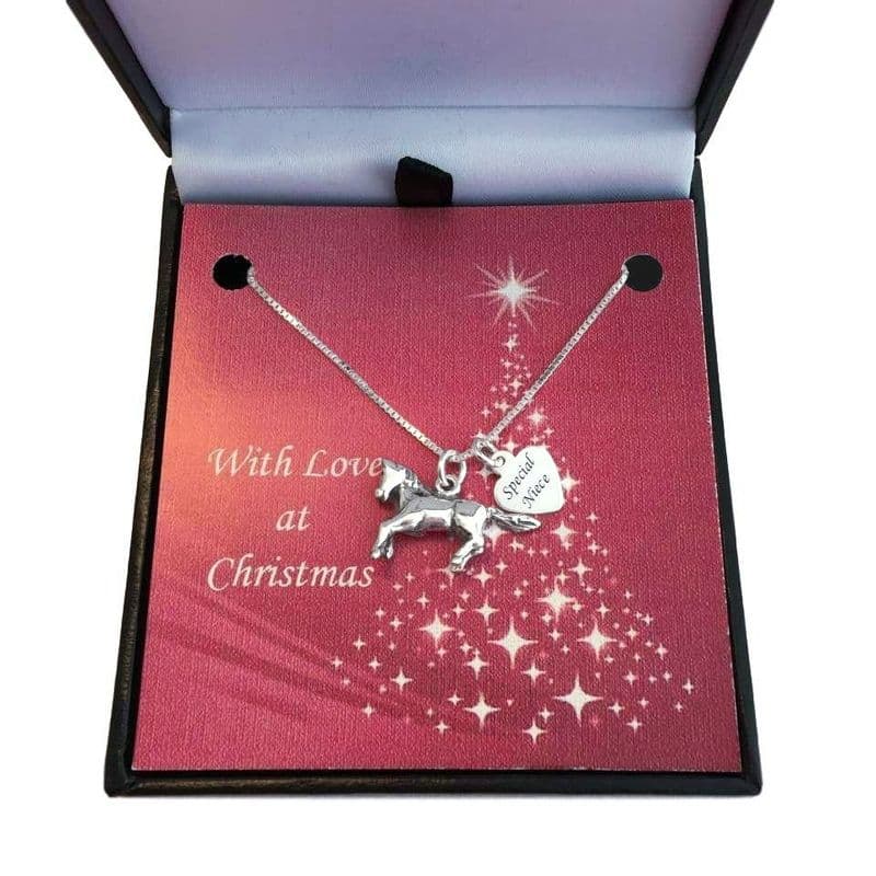 Silver Horse Necklace with Engraved Tag for Christmas | Jewels 4 Girls
