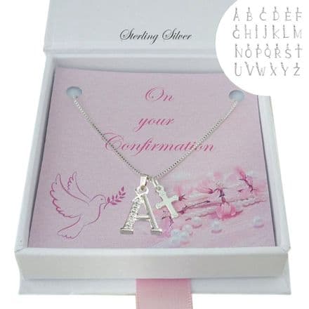 Silver Letter and Cross Necklace, Confirmation Gift