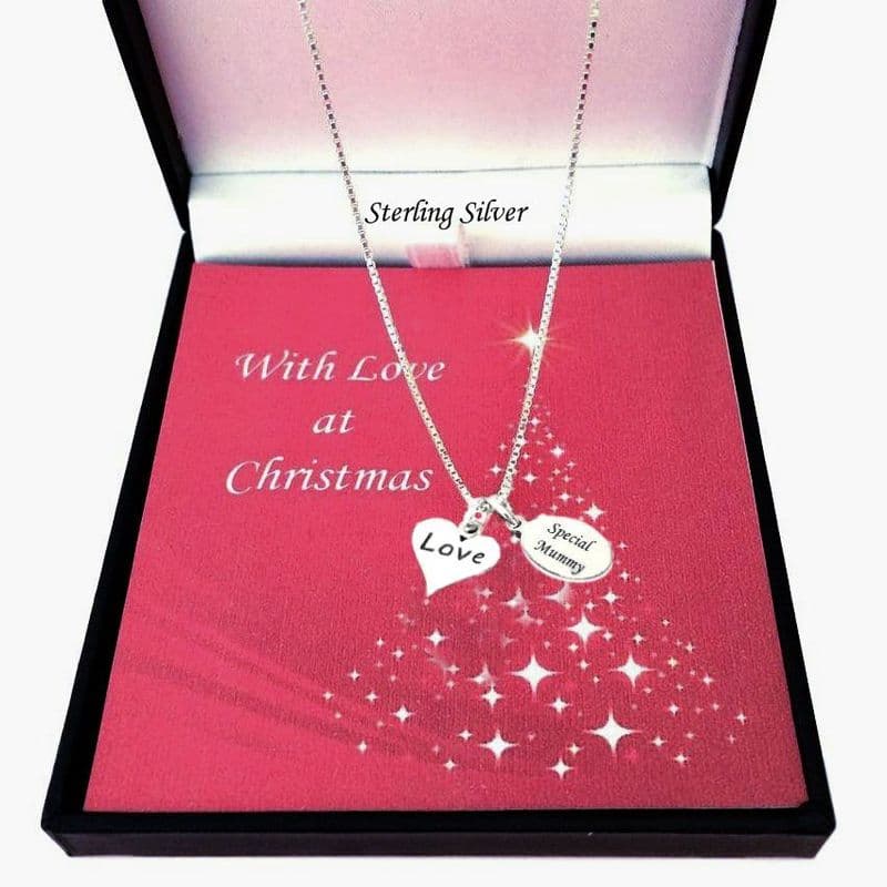 Silver Love Heart Necklace with Engraved Tag for Christmas | Jewels 4 Girls