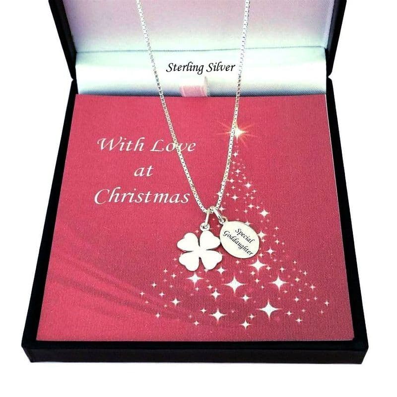 Silver Lucky Clover Necklace with Engraved Tag for Christmas | Jewels 4 Girls