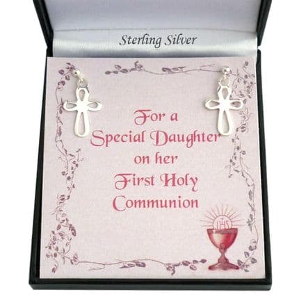 Silver Open Cross Earrings for First Holy Communion
