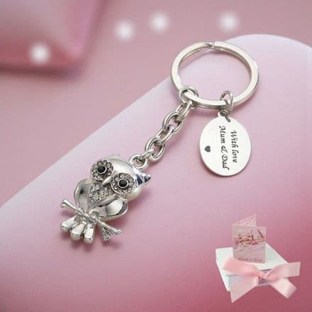 Silver Owl Keyring with Engraving