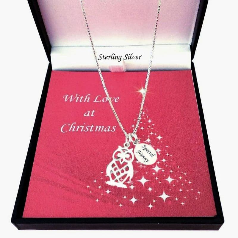 Silver Owl Necklace with Engraved Tag for Christmas | Jewels 4 Girls