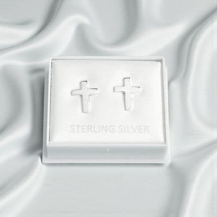 Silver Plain Cross Stud Earrings