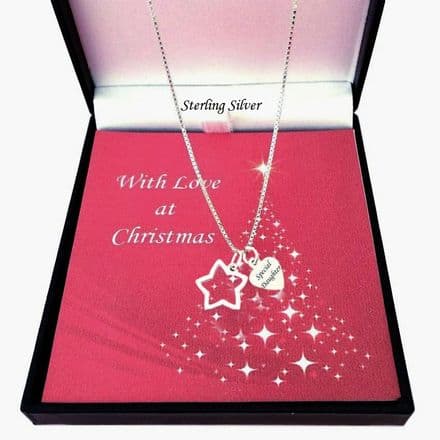 Silver Star Necklace with Engraved Tag for Christmas