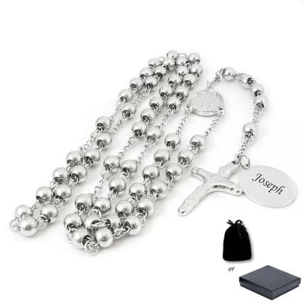 Silver Steel Rosary Beads, Very High Quality, Personalised