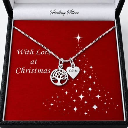 Silver Tree of Life Necklace with Engraved Tag for Christmas