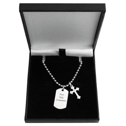 Small Dog Tag and Cross Necklace for Boys