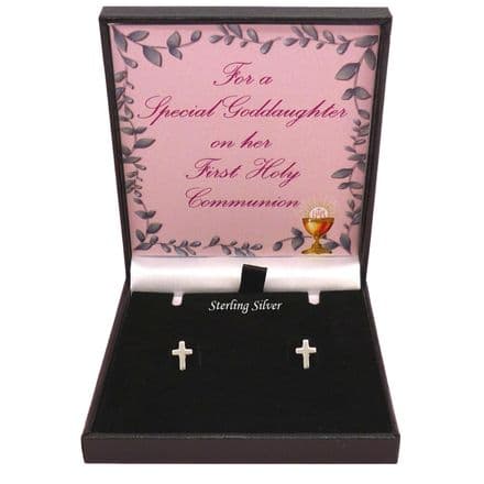 Small Sterling Silver Cross Earrings. Gift for Girls First Holy Communion
