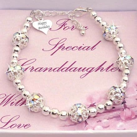 Sparkling Silver Beads Bracelet with Personalised Heart Tag for Women or Girls