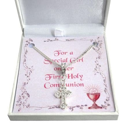 Sparkly Cross Necklace for Girls First Holy Communion