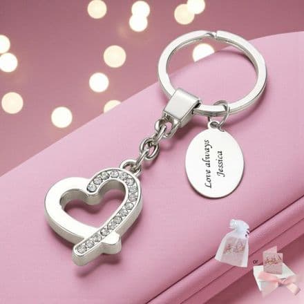 Sparkly Heart Keyring with Engraving