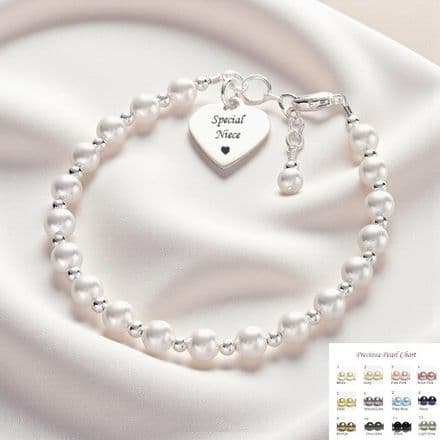 Special Niece, Engraved Heart Pearl & Stg Silver Bracelet