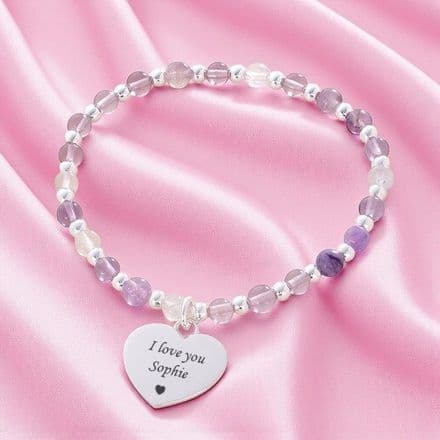Stacking Bracelet with Silver Beads, Choice of Gemstones and Engraving
