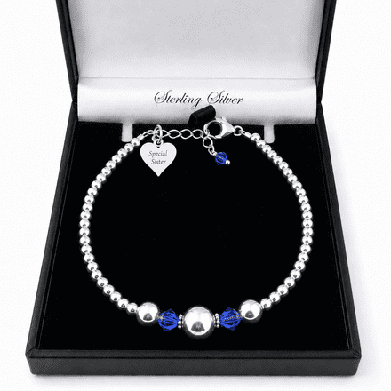 Sterling Silver Beads Bracelet with Engraved Tag