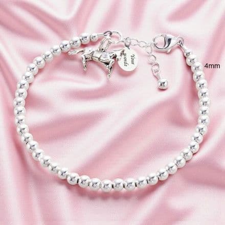 Sterling Silver Beads Bracelet with Horse Charm and Engraving