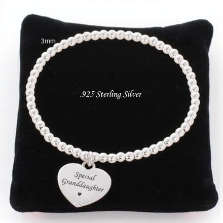 Sterling Silver Beads Stacking Bracelet with Engraving for Granddaughter