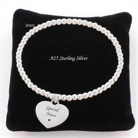 Sterling Silver Beads Stacking Bracelet with Engraving for Niece