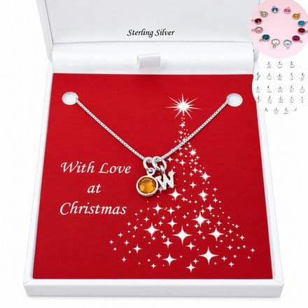 Sterling Silver Birthstone and Letter Necklace for Christmas