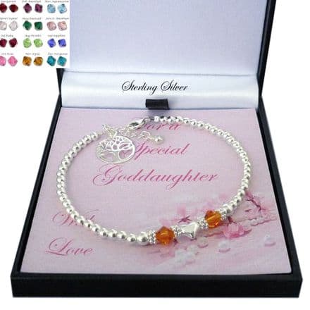 Sterling  Silver Birthstone Bracelet with Tree of Life Charm