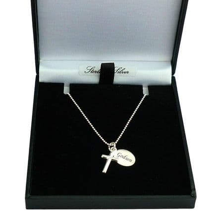 Sterling Silver Cross Necklace for a Boy with Engraving