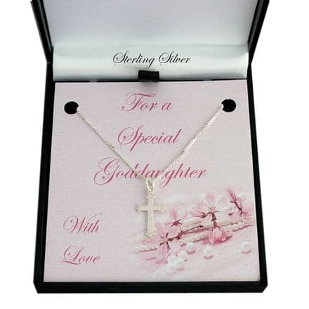 Sterling Silver Cross Necklace for Goddaughter, Daughter etc