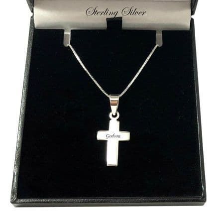 Sterling Silver Cross Necklace with Engraving in Gift Box