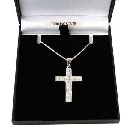 Sterling Silver Cross with Cubic Zirconia on Silver Box Chain
