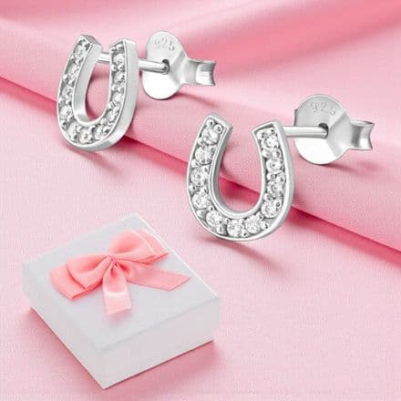 Sterling Silver Crystal Horseshoe Earrings