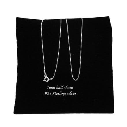 Sterling Silver Delicate Ball Chain Necklace, 1mm, Various Lengths