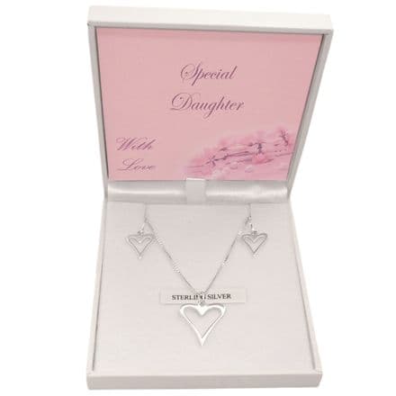 Sterling Silver Hearts Necklace and Earrings Jewellery Set