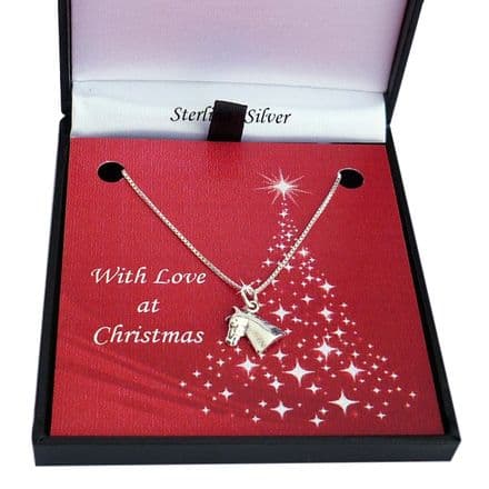 Sterling Silver Horse Head Necklace in Christmas Box