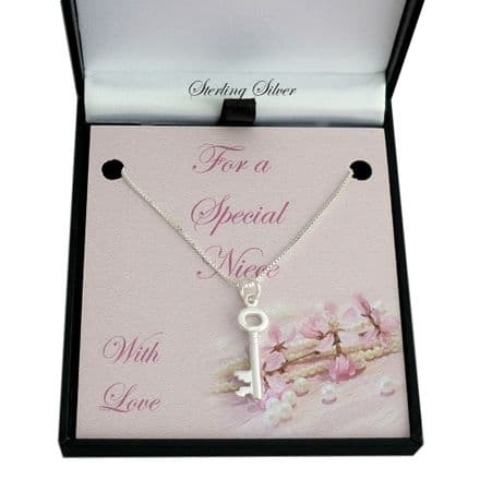 Sterling Silver Key Necklace for Niece, Granddaughter etc