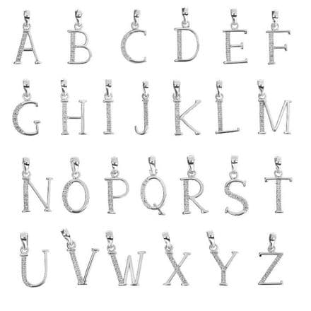 Sterling Silver Letter Charms with Cubic Zirconia