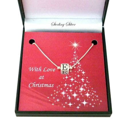 Sterling Silver Letter Cube Necklace for Christmas