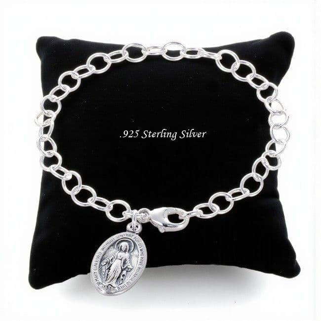 Sterling Silver Charm Bracelet with Miraculous Medal Charm